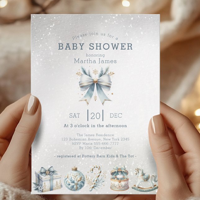Invitación Navidades de hielo azul y oro Ducha de bebé Coquet (Subido por el creador)