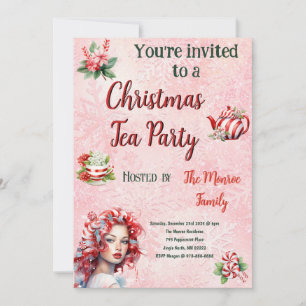Invitación Navidades de hierbabuena Fiesta de té rosado copo 