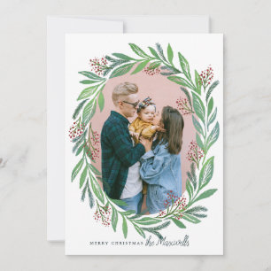 Invitación Navidades de hojas ilustradas con marco de foto de