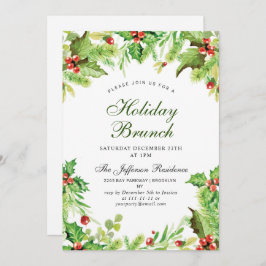 Invitación Navidades de Holiday Brunch Red Holly Berry