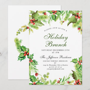 Invitación Navidades de Holiday Brunch Red Holly Berry