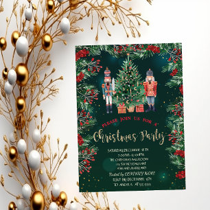 Invitación Navidades de Holly Berries Nutcrackers Green Compa
