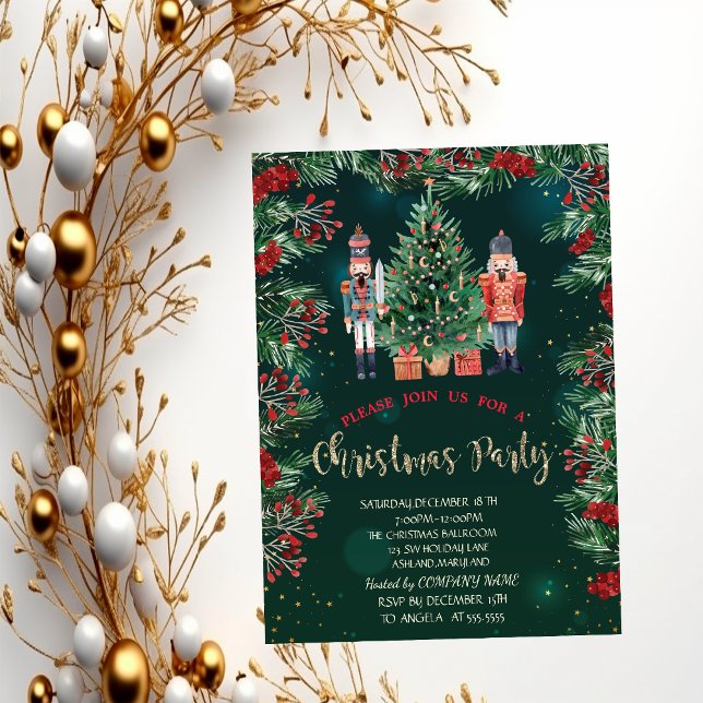 Invitación Navidades de Holly Berries Nutcrackers Green Compa (Subido por el creador)