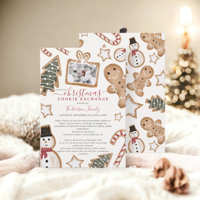 Invitación Navidades de ilustracion divertidos fiesta de inte (Fun illustration Christmas cookie exchange party Invitation)