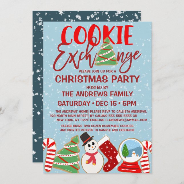 Invitación Navidades de Ilustraciones Rojos Blue de Cookie Ex (Anverso / Reverso)