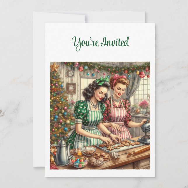 Invitación Navidades de intercambio de cookies de época (Anverso)