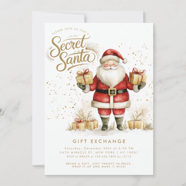 Invitación Navidades de intercambio de regalos secretos de Sa (Anverso)