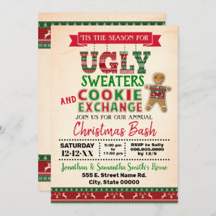 Invitación Navidades de intercambio de suéter y galletas feos