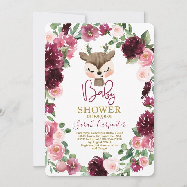 Invitación Navidades de invierno adorable ciervo chica de duc (Anverso)