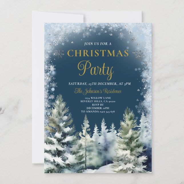 Invitación Navidades de invierno azul de la marina Fiesta cop (Anverso)