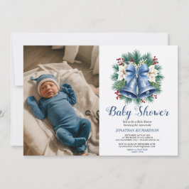 Invitación Navidades de invierno azules Bells ducha de bebé
