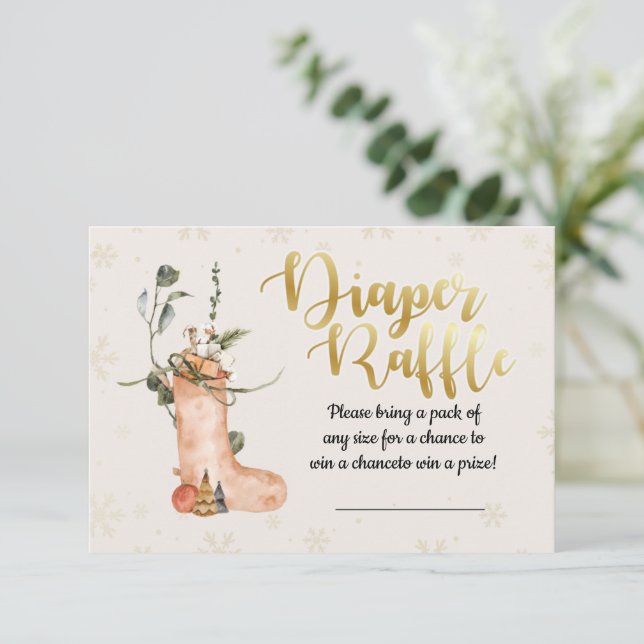 Invitación Navidades de invierno Baby Shower Diaper Raffle Ca (Anverso de pie)