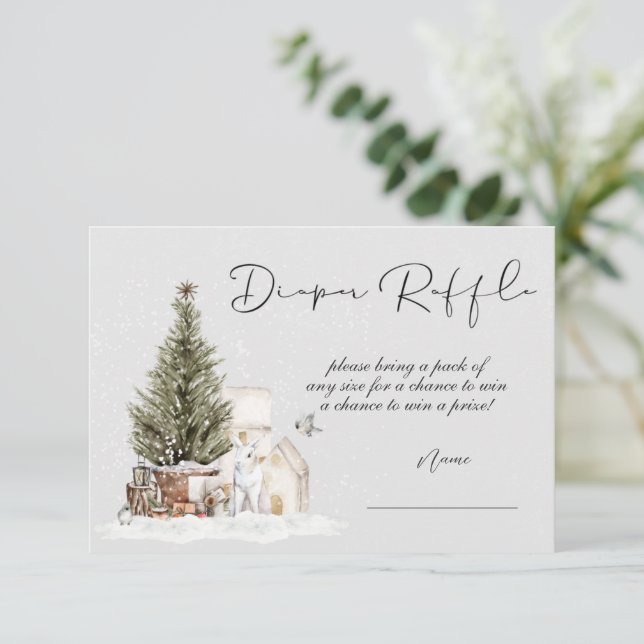 Invitación Navidades de invierno Baby Shower Diaper Raffle Ca (Anverso de pie)