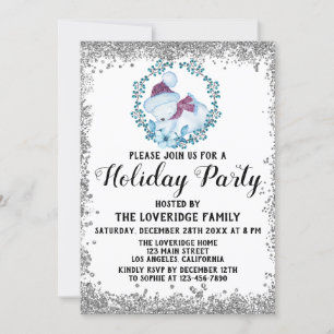Invitación Navidades de invierno Blue Wreath Fiesta Plata