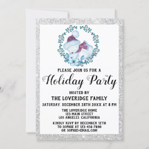 Invitación Navidades de invierno Blue Wreath Fiesta Plata
