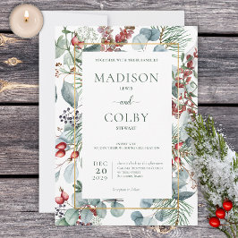 Invitación Navidades de invierno Boda blanco verde