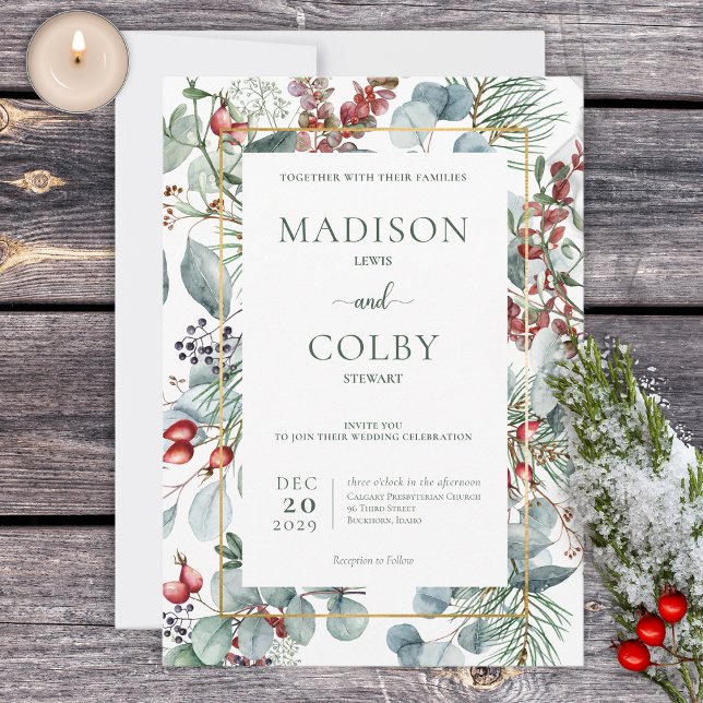 Invitación Navidades de invierno Boda blanco verde (Subido por el creador)