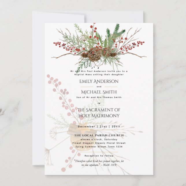Invitación Navidades de invierno Boda católico Masa Nupcial (Anverso)