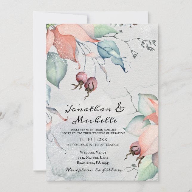 Invitación Navidades de invierno Boda cristiano floral (Anverso)