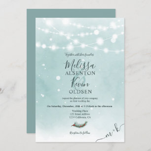 Invitación Navidades de invierno boda de luces de cuerda azul