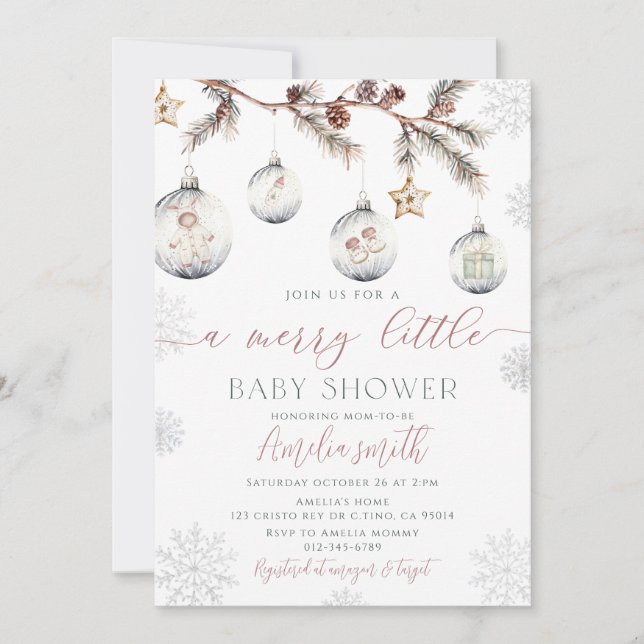 Invitación Navidades de invierno con poco Baby Shower (Anverso)