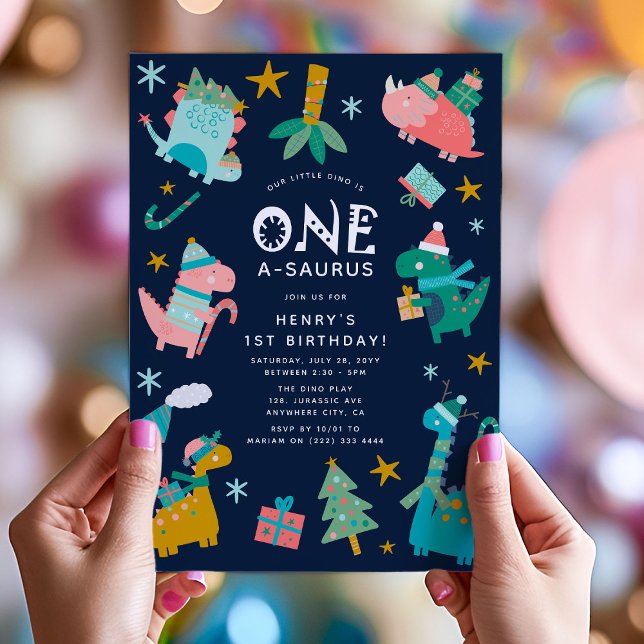 Invitación Navidades de Invierno Cute Dino Primer Fiesta de C (Subido por el creador)
