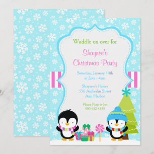 Invitación Navidades de invierno cute pingüinos