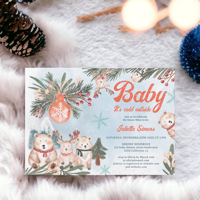 Invitación Navidades de invierno de animales del Ártico cután (Cute Arctic Animals Winter Christmas baby shower Invitation)