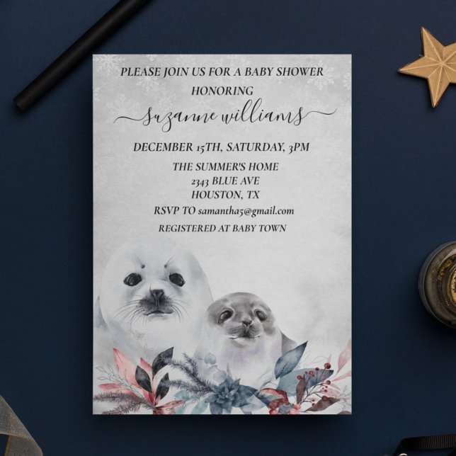 Invitación Navidades de invierno de Baby Shower Mama Seal (Subido por el creador)