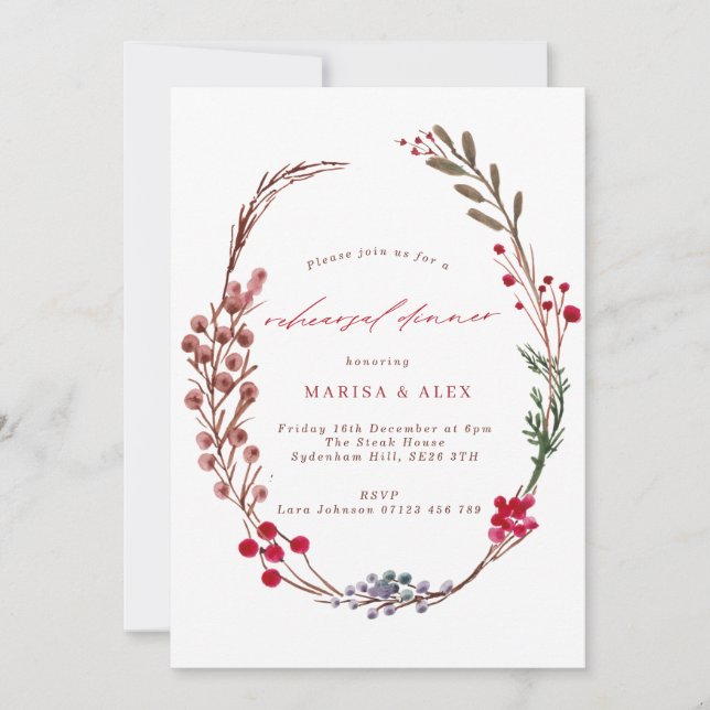 Invitación Navidades de invierno de Berries ruidosos ensayan  (Anverso)