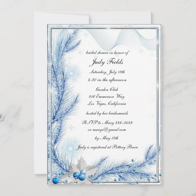 Invitación Navidades de invierno de Blue Pine Boda ducha de n (Anverso)