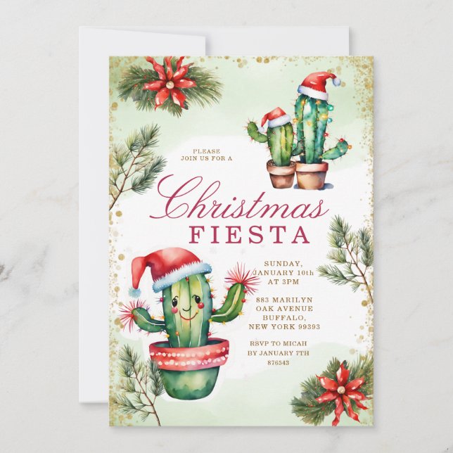 Invitación Navidades de invierno de Cactus mexicanos de corte (Anverso)