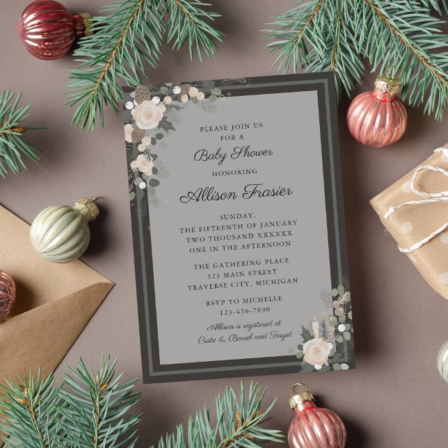 Invitación Navidades de invierno de Floral Pine Holiday Baby  (Subido por el creador)