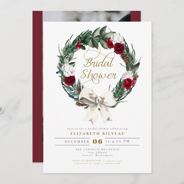 Invitación NAVIDADES de invierno de HOLLY ducha de novias de  (Anverso / Reverso)