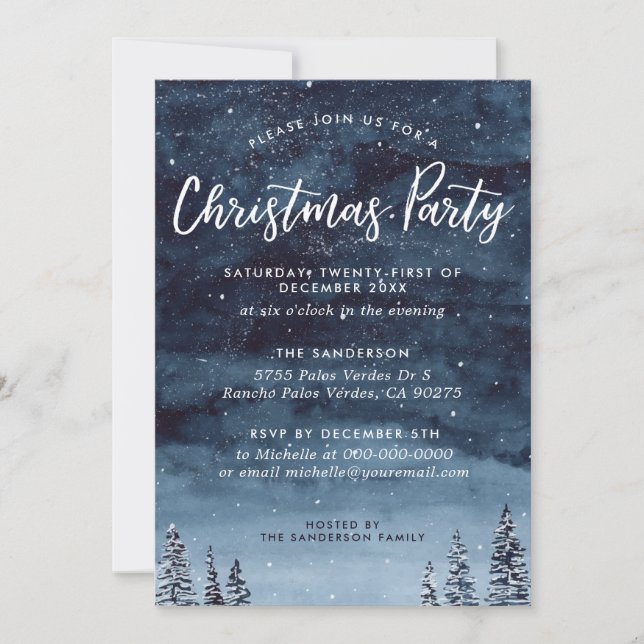 Invitación Navidades de invierno de Marina Fiesta de cena (Anverso)