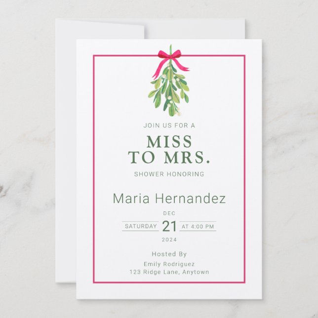 Invitación Navidades de invierno de Mistletoe ducha de novia (Anverso)
