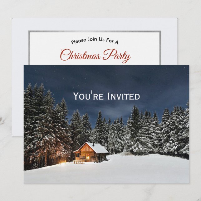 Invitación Navidades de invierno de nieve de cañón rústico (Anverso / Reverso)