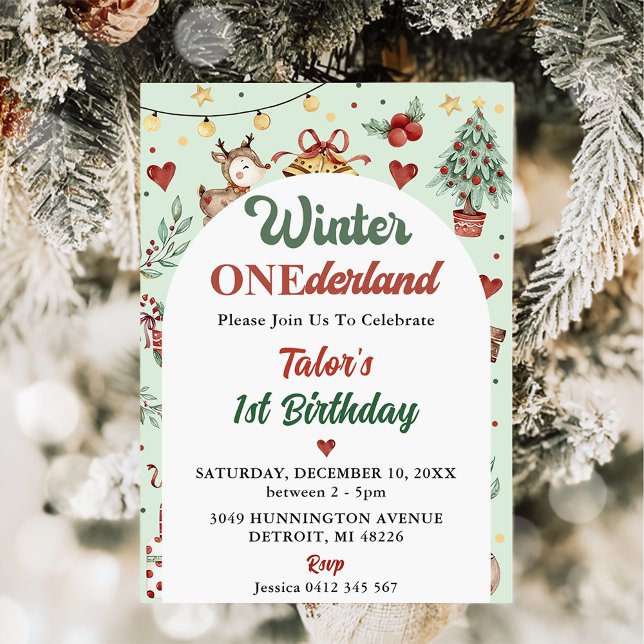 Invitación Navidades de invierno de Omán renos Primer cumplea (Subido por el creador)