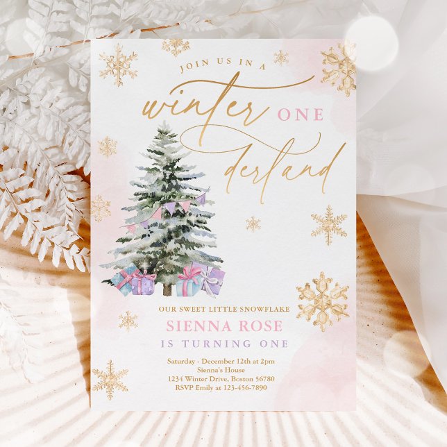Invitación Navidades de invierno de Omnderland Pink & Gold Cu (Subido por el creador)