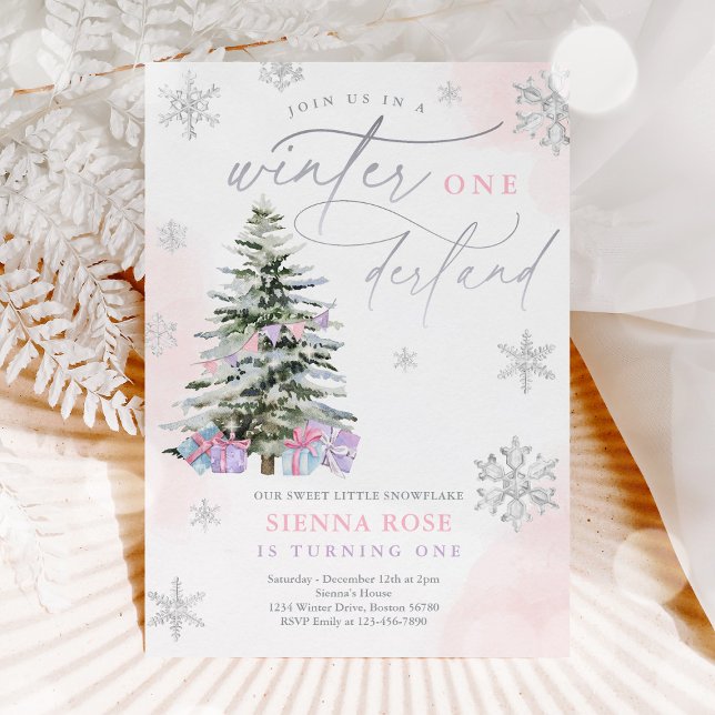 Invitación Navidades de invierno de Omnderland Pink & Silver  (Subido por el creador)