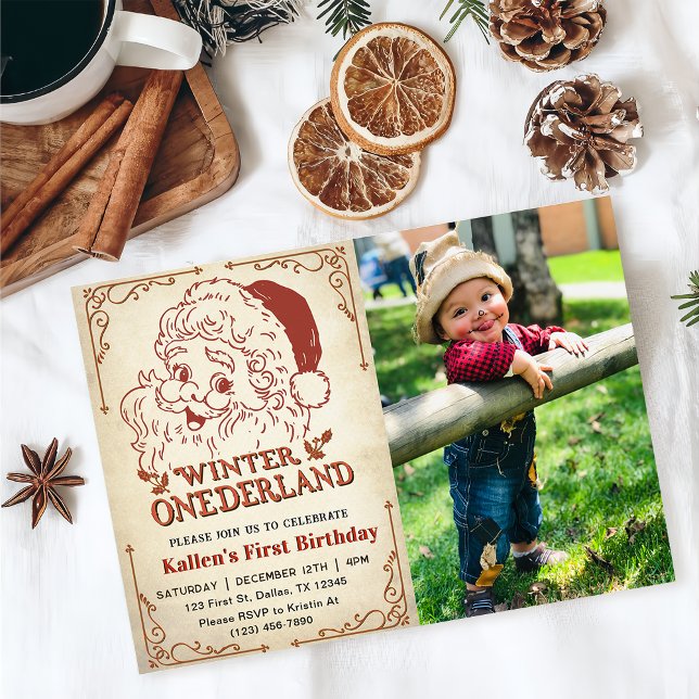 Invitación Navidades de invierno de Onederland Santa Retro (Subido por el creador)