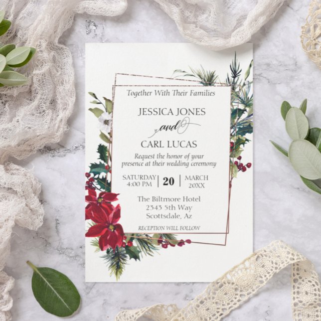 Invitación Navidades de invierno de Poinsettia Marco floral m (Subido por el creador)