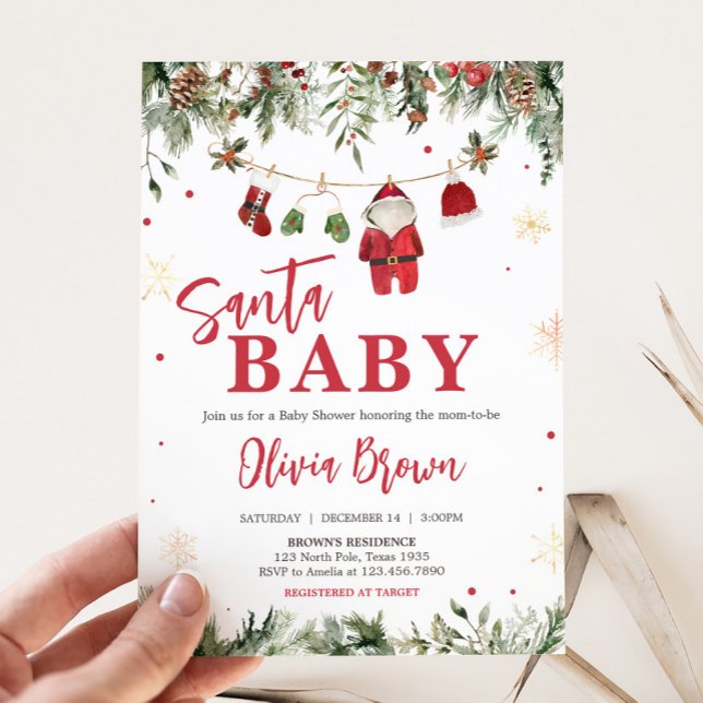Invitación Navidades de invierno de Santa Baby Clothes Baby S (Santa Baby Clothes Christmas Baby Shower Invitation
)