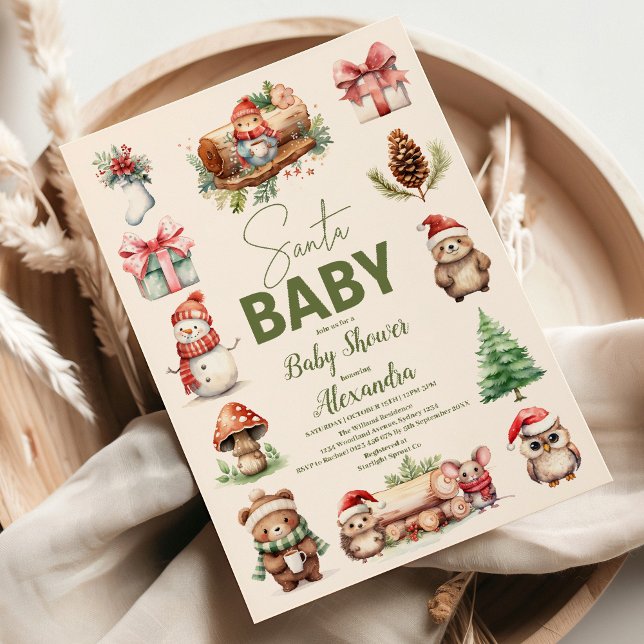 Invitación Navidades de invierno de Santa Baby Woodland Baby  (Subido por el creador)