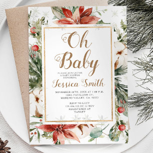 Invitación Navidades de invierno floral Baby Shower copos de