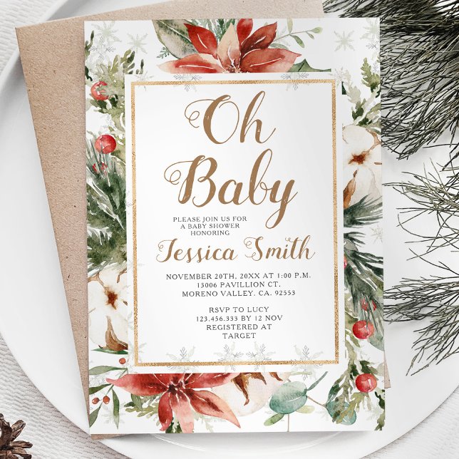 Invitación Navidades de invierno floral Baby Shower copos de  (Subido por el creador)