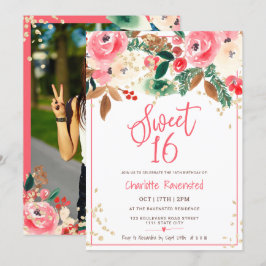 Invitación Navidades de invierno floral Watercolor foto Sweet