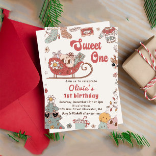 Invitación Navidades de invierno Groovy Sweet One First Birth