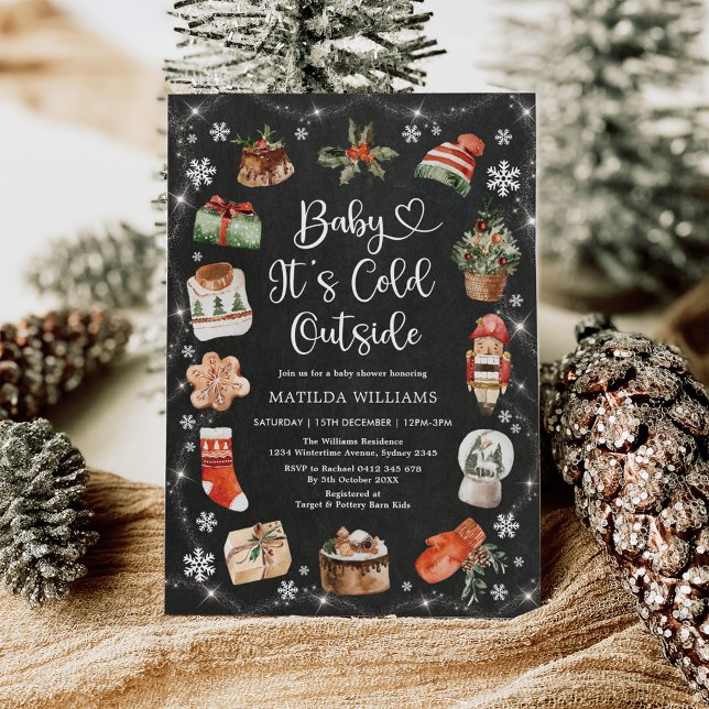Invitación Navidades de invierno Holiday Baby Shower Chalkboa (Subido por el creador)