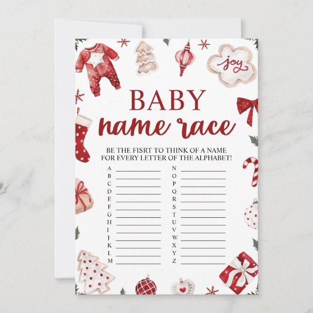 Invitación Navidades de invierno Nombra de bebé Race Juego Ba (Anverso)
